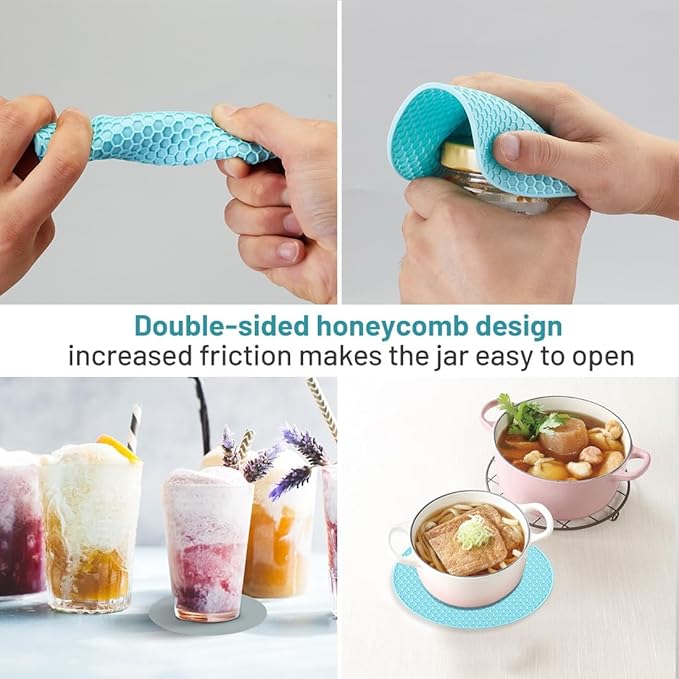 Jar Bottle Opener for Weak Hands,4 &5 in 1 Multi Function Non-Slip Can Lid Opener Tools with Silicone Jar Gripper Pad,Suitable for Seniors,Children and Arthritic Hands (Light Blue)