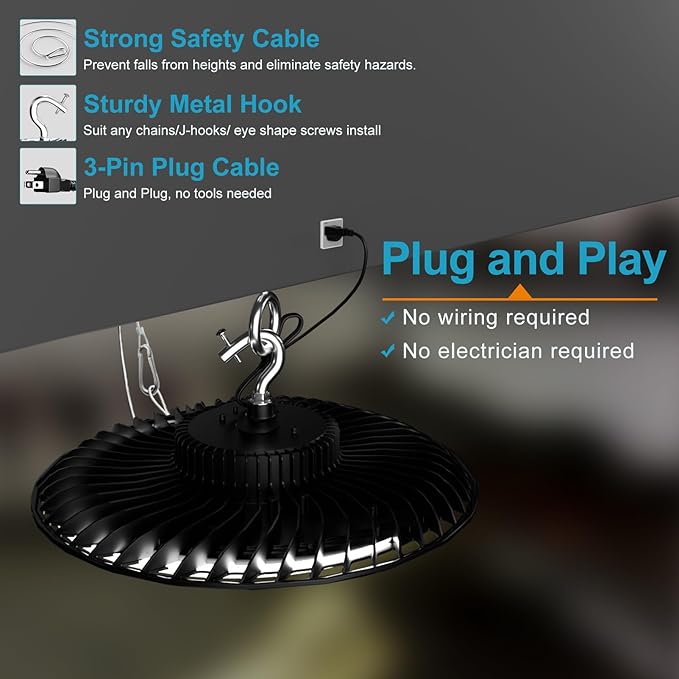 Lightdot 400W Smart High Bay LED Lights 60000LM UFO Lights with Control (Supports Normal Mode & Motion Sensor Mode) Plug and Play Bay Light for 30-50FT Height Warehouse-4Pack