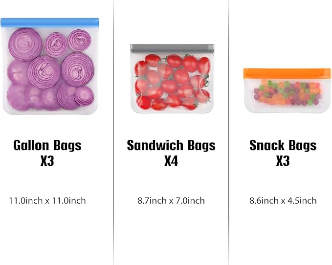 Lerine 18 Pack Reusable Sandwich Bags Dishwasher Safe, BPA Free Food Storag Bags, Extra Thick Leakproof Reusable Quart Freezer Bags for Cereal, Lunch, Vegetables, Fruits