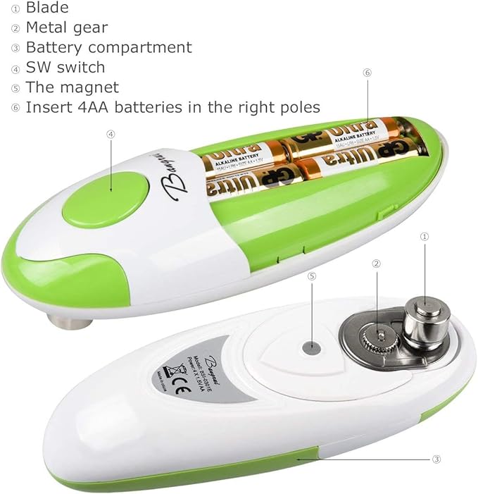 Kitchen Automatic Safety Cordless One Tin Touch Electric Can Opener& Bangrui Professional Electric Can Opener.One-touch switch .Smooth can edge.Being friendly to left-hander and arthritics!(Green)