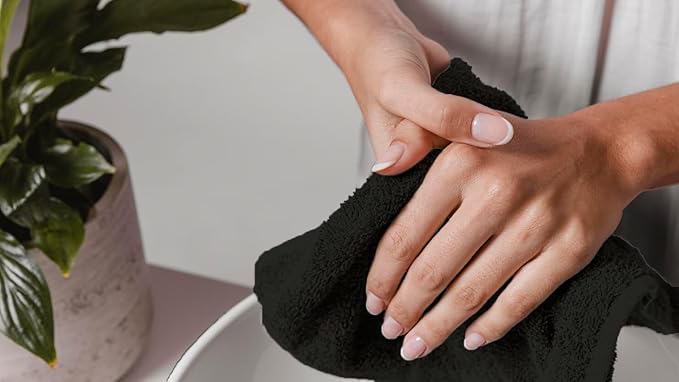 Avalon Towels Cotton Washcloths – (Pack of 36) Size 12x12 Inches, 100% Ring Spun Cotton, Soft & Absorbent Face Towels, Gym Towels, Hotel and Spa Quality, Reusable Fingertip Towels (Black)