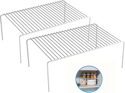 Large(15.7 x 9.4 inch)White Cabinet Storage Shelf Rack Set of 2, Rustproof Metal Wire Kitchen Counter Organizers and Storage, Spice Organization for Cabinet, Plate, Dish, Pantry, Bathroom, Fridge
