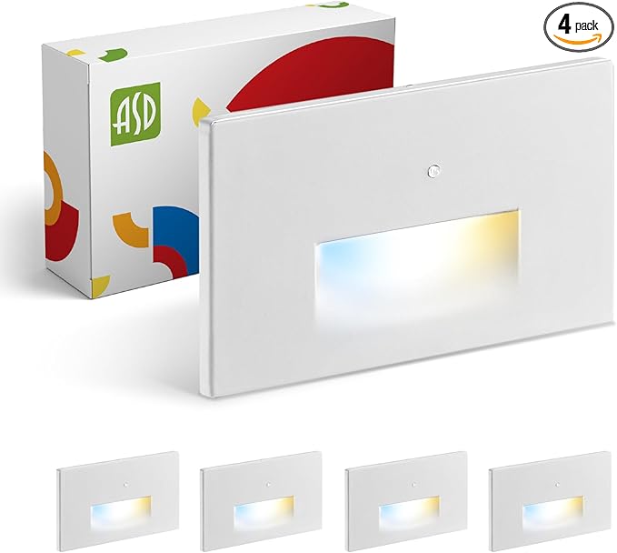 ASD LED Recessed Step Light Fixture, Dusk to Dawn Outdoor Stair Tread Lighting | 3CCT, Photocell, Waterproof, ETL Listed | 3W 120LM 3000K-5000K 120V | Staircase Hardwired Illumination | White, 4 Pack