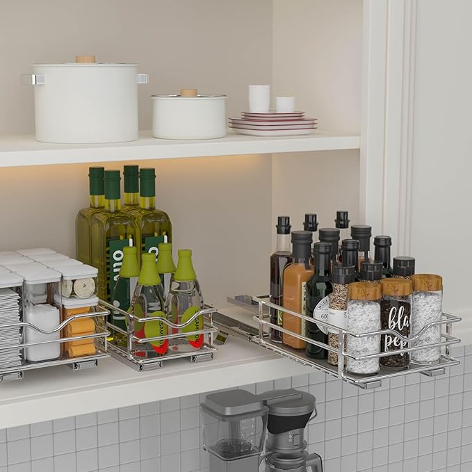 OCG Pull Out Spice Rack Organizer（8.3" W x 10.4" D） for Cabinet, Slide Out Seasoning Organizer Fits Spices, Sauces, Cans etc