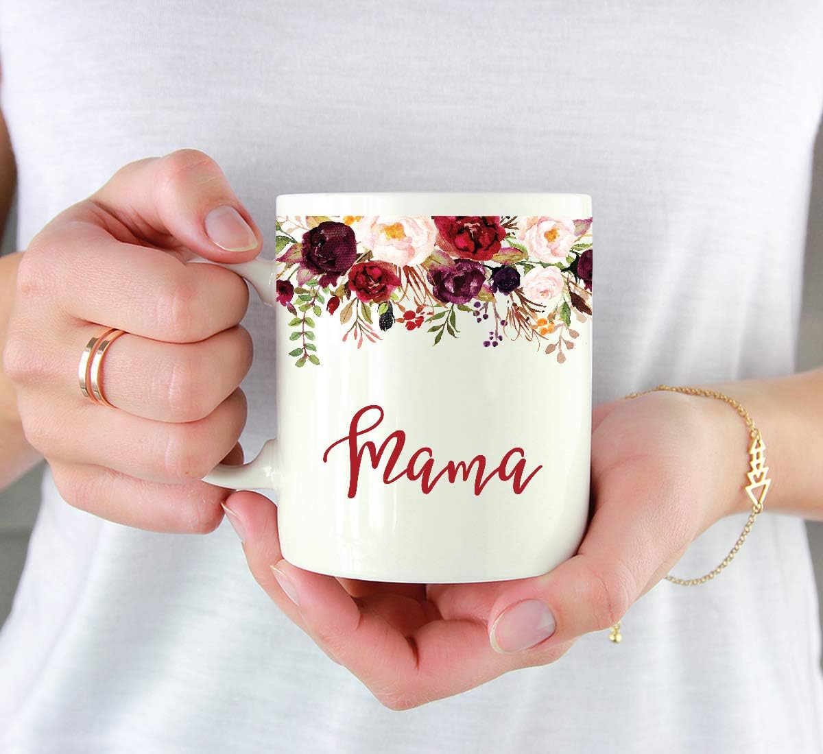 Andaz Press 11oz. Mother's Day Ceramic Coffee Tea Mug Gift, Fall Autumn Marsala Burgundy Flowers Roses Florals, Mama, 1-Pack