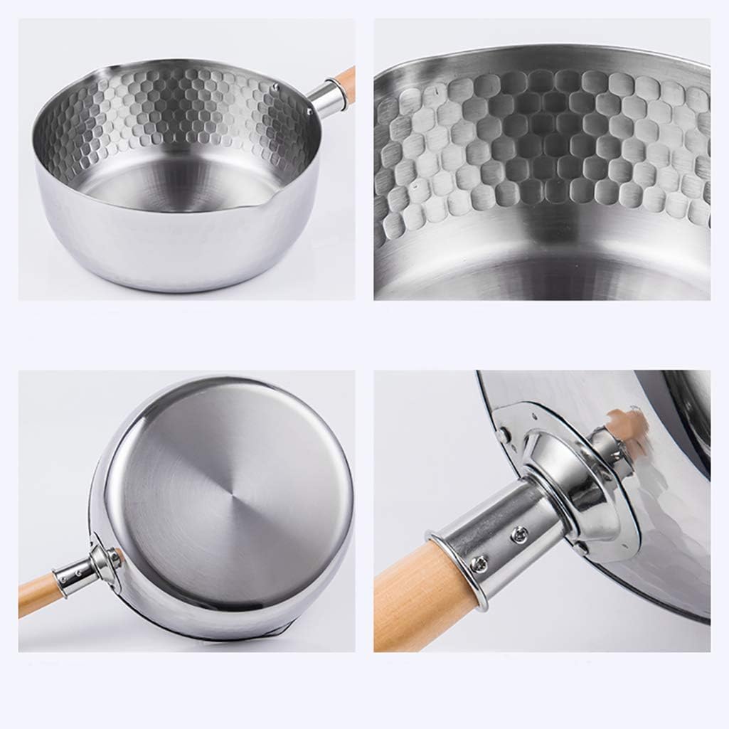 Yukihira Saucepan, Traditional Japanese Yukihira Pot Stainless Steel Saucepan Milk Sauce Pan Wooden Handle (7 inch 1.7 Quart)