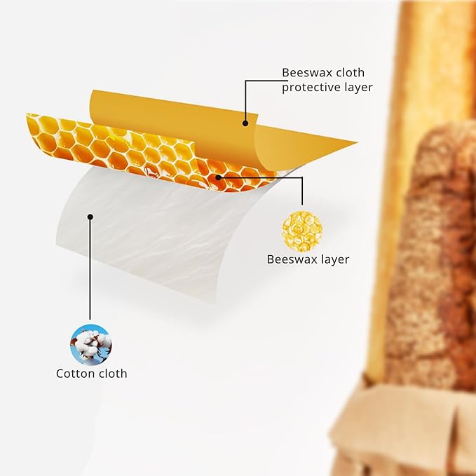 2 Pack Reusable Beeswax Bread Bags, 17 x 12 Inch Natural Cotton Reusable Bread Bags, Large Capacity Snap-on Beeswax Bread Storage Bags, Food Storage Cloth Bags, Freezer Safe