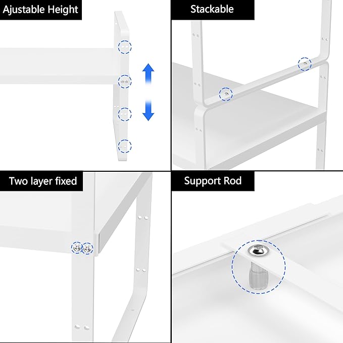SANNO Expandable Kitchen Shelf Organizers, Stacking Shelf Large Kitchen Cupboard Organizer Stackable Counter Shelf Organizer Large Expandable Shelves, White 3 Pack