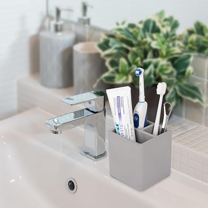 Diatomite Toothbrush Holders for Bathrooms, Electric Toothbrush and Toothpaste Holder 3 Slots Tooth Brush Organizer for Bathroom Countertop, Shower, Vanity - Dark Grey