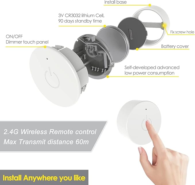 VST Under Cabinet Mini Panel Lighting 6PCS 3.94inch 12V 2.5W(Total 15W) with Wireless Dimmer Switch, Surface Mount Puck Light for Kitchen Van Truck Car Galley Downlight (Square White 4000K)