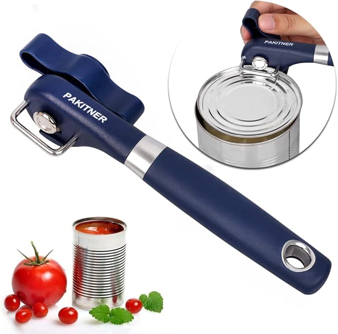 PAKITNER-Cut safe can opener, Manual can opener smooth edge-handheld Side cut can opener, Ergonomic Smooth Edge, Food Grade Stainless Steel Cutting Can Opener for Home, Kitchen & Restaurant,Navy Blue