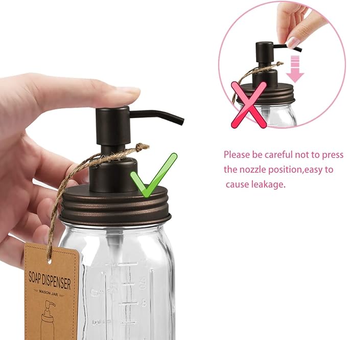 Amolliar Mason Jar Bathroom Accessories Set (4 Pcs) - Lotion Soap Dispenser & 2 Cotton Swab Holder & Toothbrush Holder-Rustic Farmhouse Decor, Countertop Vanity Organize, Bathroom Home Decor (Bronze)