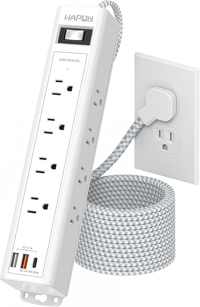 Surge Protector Power Strip 10 FT Extension Cord with Multiple Outlets - 12 Widely AC Outlets and 3 USB Ports, Flat Plug, Wall Mount Outlet Extender with 1700J Overload Protection, ETL Listed