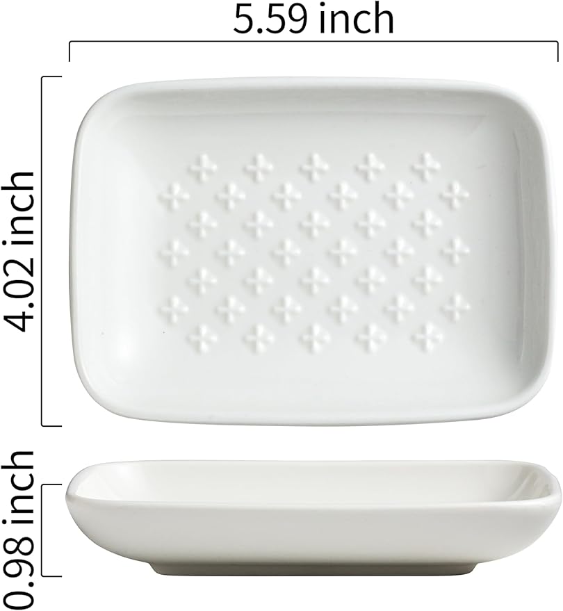 Gomakren Soap Dish, Shower Soap Holder, Ceramic Soap Dishes for Bar Soap Sponge Shampoo, Soap Saver Tray for Bathroom Kitchen Sink Counter, 5.5 Inch, White