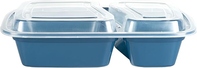 Restaurantware-Asporto 26 Ounce Compartment Take Out Boxes, 100 Microwavable Meal Prep Containers - 2 Compartments, With Clear Plastic Lids, Midnight Blue Plastic Food Containers, Do Not Contain BPA