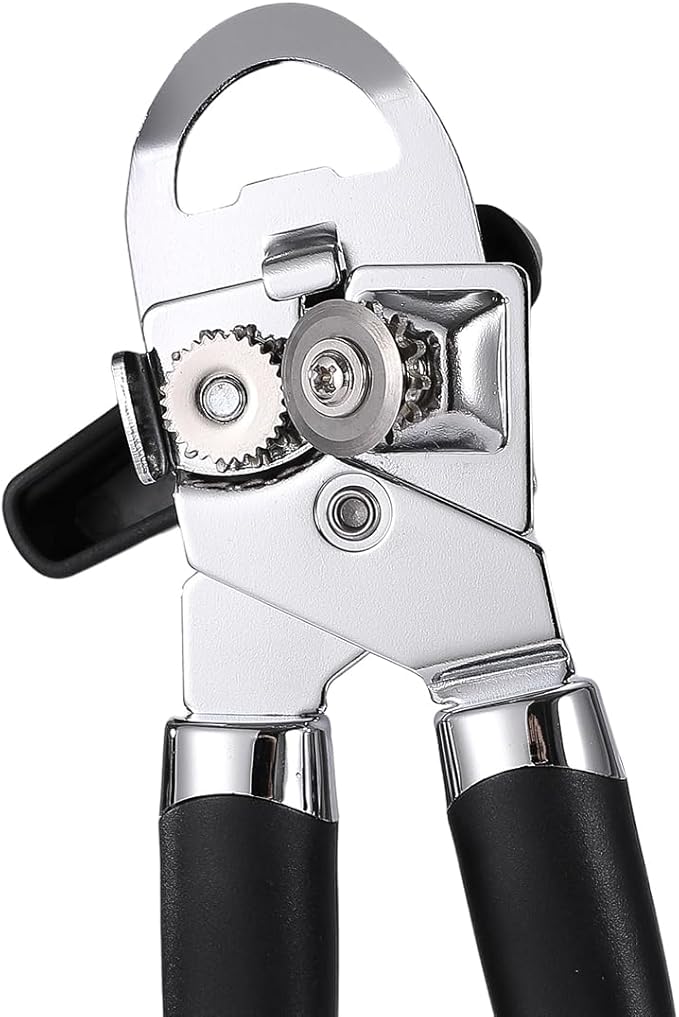 2025 Upgrade 3-in-1 Manual Can Opener with Bottle Opener & Milk Powder Opener, Effortless Operation, Soft Grip Handles, Easy to Turn, Heavy Duty Can Openers for Seniors - Remove Lid with Magnet, Black