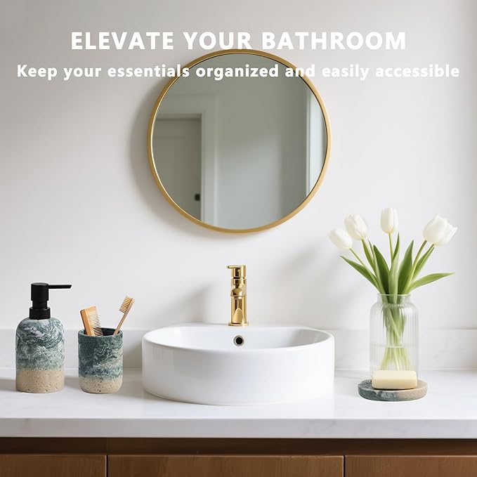 Bathroom Accessories Set, 3 Pcs Decorative Bathroom Essentials with Lotion Soap Dispenser, Toothbrush Holder, Soap Dish, Bathroom Sink Set for Home Bathroom Decor, Bathroom Accessory Housewarming Gift