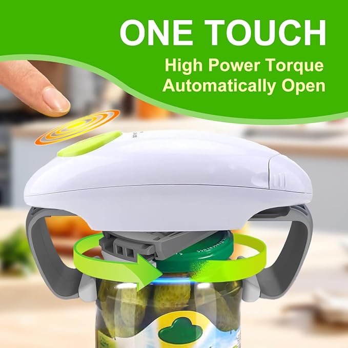 Automatic Jar Opener for Elderly and Arthritis, One-Button Electric Jar Opener for Weak Hands, Fits Most Jars, Ideal Kitchen Aid & Gift