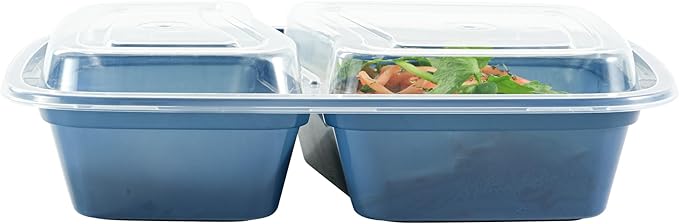 Restaurantware-Asporto 26 Ounce Compartment Take Out Boxes, 100 Microwavable Meal Prep Containers - 2 Compartments, With Clear Plastic Lids, Midnight Blue Plastic Food Containers, Do Not Contain BPA