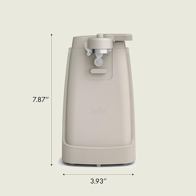bella Electric Can Opener and Knife Sharpener, Multifunctional Jar and Bottle Opener with Removable Cutting Lever and Cord Storage, Stainless Steel Blade, Oatmilk