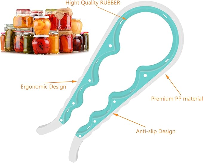 Jar Opener for Weak Hands - 5 in 1 Multi Function Can Opener Bottle Opener Kit with Silicone Handle Easy to Use for Children, Elderly and Arthritis Sufferers (White Green）
