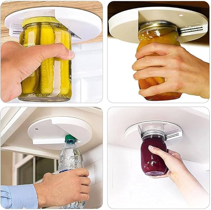 Ferb Jar Opener for Seniors - Under Cabinet Jar Openers for Weak Hands, Easy Grip, Arthritis jar opener, One Handed Gadgets and Bottle Opener - Essential Kitchen Gadgets for Home Assistance - White