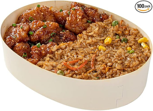 Restaurantware Taipei 38 Ounce Food Containers 100 Oval Wooden Bento Boxes - Lids Sold Separately Grease Impermeable Poplar To Go Boxes Disposable Serve Noodles Dumplings And More