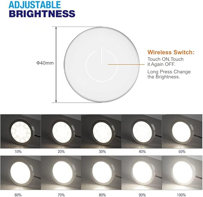 VST Under Cabinet Lighting 12V 2W(12W Total, 60W Equivalent), with Wireless Dimmer Switch, Recessed or Surface Mount Puck Light for Kitchen,Wardrobe,Pantry,Decor, 6 Pack White 4000K…
