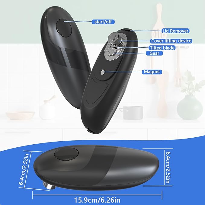 Electric Can Opener，One Touch Automatic Can Opener，Smooth Edge Food-Safe Can Openers for Seniors with Arthritis, Fits Almost All Can Sizes，Battery Operated Easy Use for kitchen