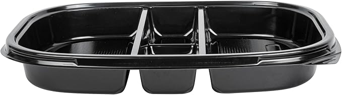 Restaurantware-Bento Tek 50.7 Ounce Meal Prep Containers, 100 Disposable To Go Food Boxes - Lids Sold Separately, 5 Compartments, Black Plastic Bento Lunch Boxes, Freezable, For Take Out