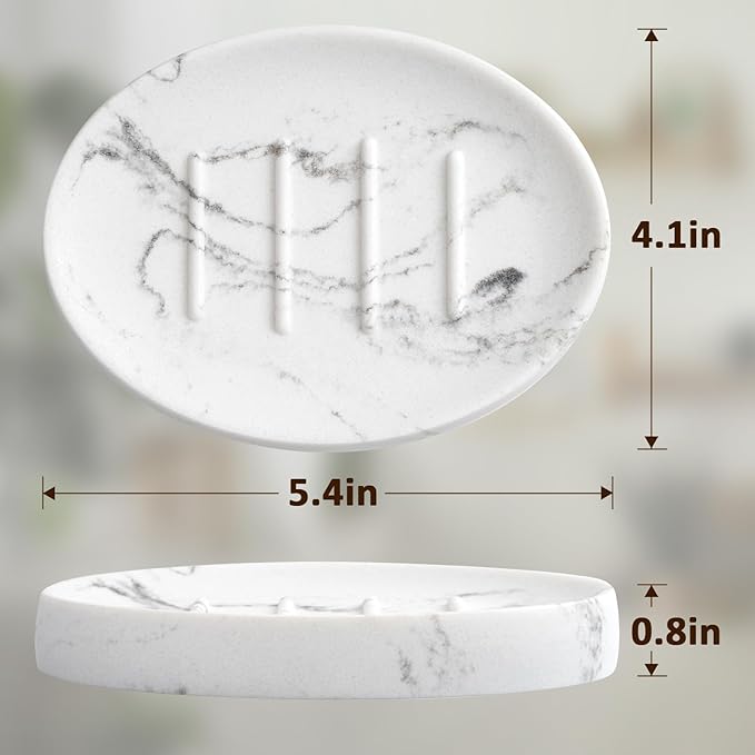 Soap Dish Bathroom Marble Look Resin Soap Holder Soap Tray for Shower Sponge Holder for Kitchen Sink 2 Pack(Marble White)