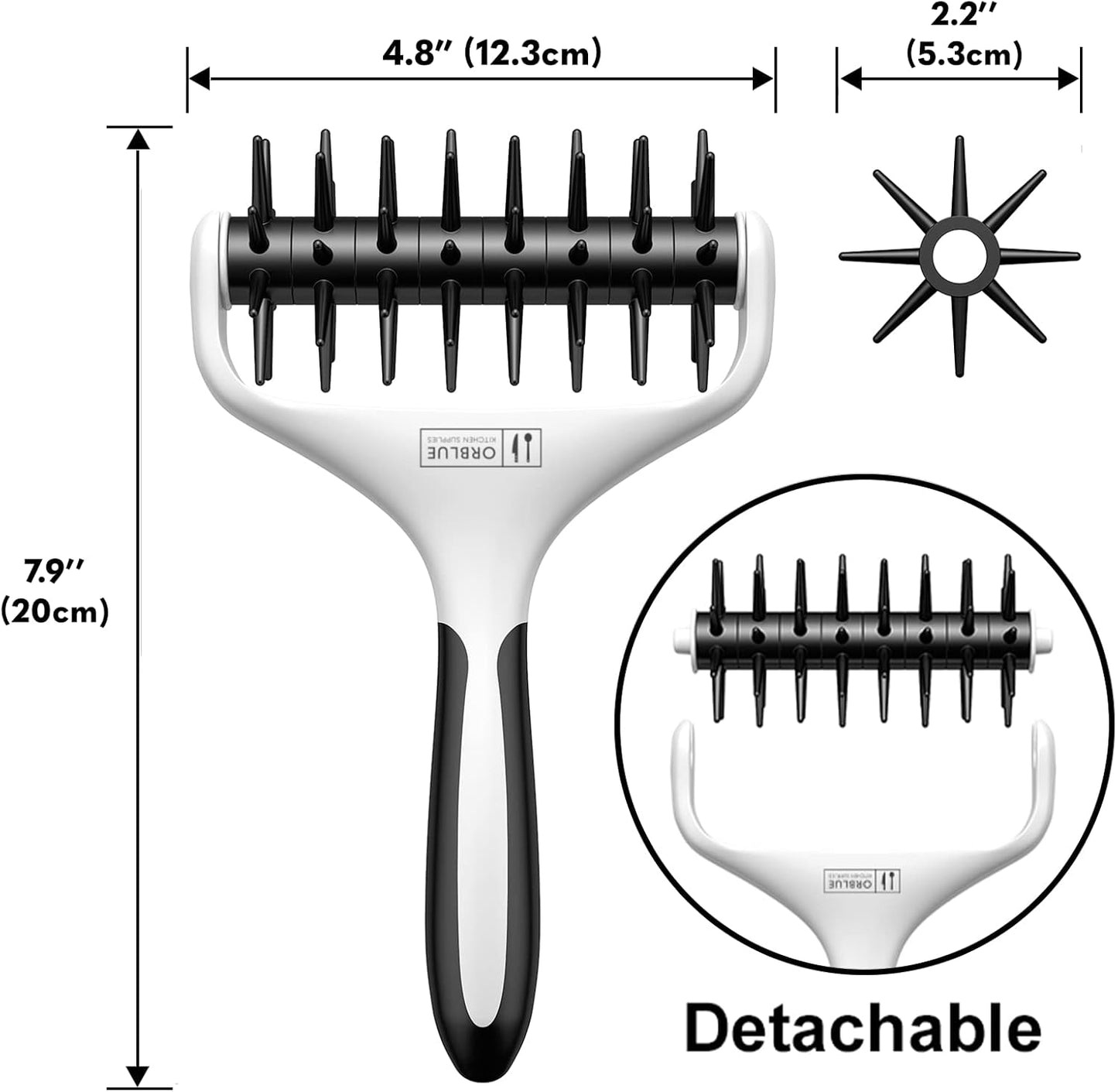 Orblue Pizza Dough Docker Pastry Roller with Spikes, Pizza Docking Tool for Home & Commercial Kitchen - Pizza Making Accessories that Prevent Dough from Blistering, Black