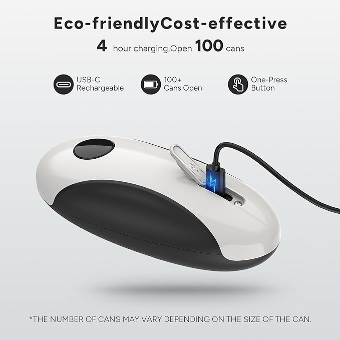Electric Can Opener, Rechargeable Electric Can Opener for Seniors with Arthritis, Smooth Edge, Food-Safe, Side Cut Opener, One Touch Automatic Can Opener