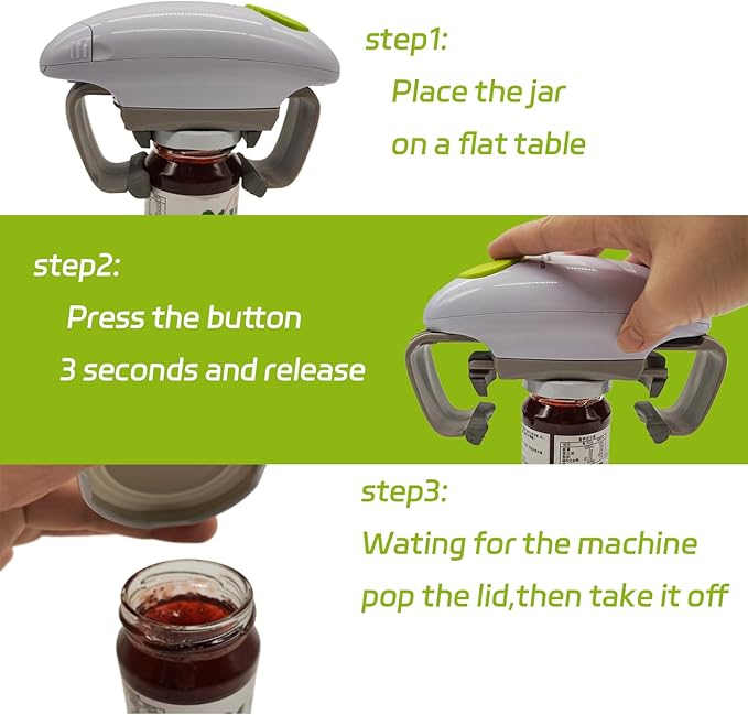 Electric jar opener for seniors, One touch automatic smart jar bottle lid openers for seniors with weak arthritis hands, Powerful hands free jar bottle opener, kitchen gadget