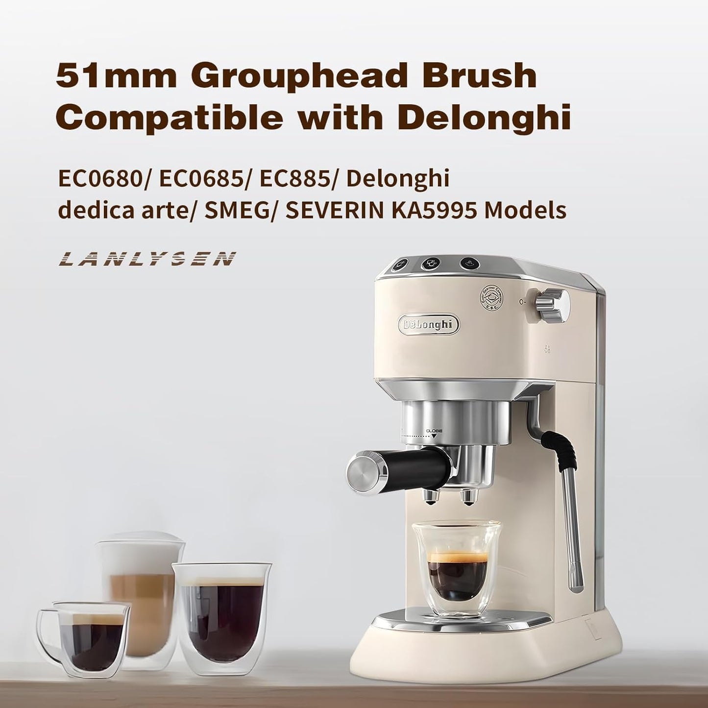 Espresso Coffee Machine Cleaning Brush, 360° Cleaning Push-Up Coffee Maker Brush, Espresso Machine Brush Coffee Cleaning Tool for 3 EARS 51MM Delonghi Dedica Style Series EC680 and EC685, SMEG ECF01