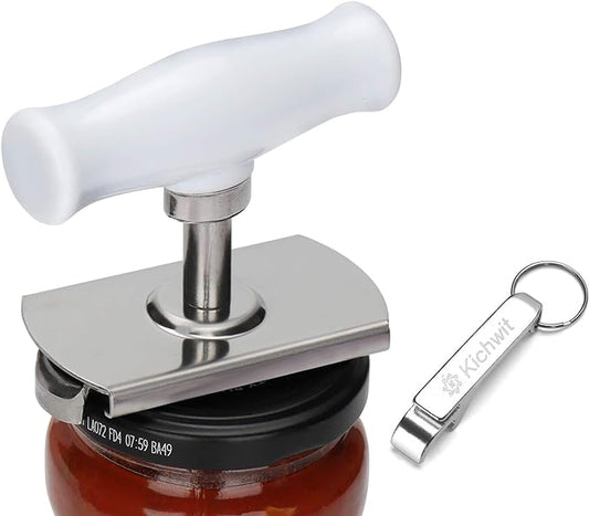 Kichwit Jar Opener for Arthritis, Stainless Steel Jar Lid Opener, for Small and Medium Jar Lids, Bottle Opener Keychain Included