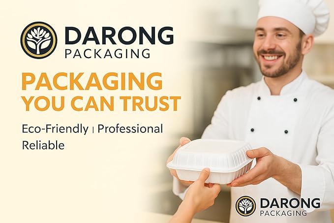 Darong 9x9x3 Clamshell Food Containers with Lids – 150 per Case + 80pcs Bonus Thank You T-Shirt Bags | Disposable Takeout Boxes, 1 Compartment, Microwave & Refrigerator Safe, 100% Recyclable