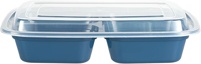 Restaurantware Asporto 26 Ounce Compartment Take Out Boxes, 100 Microwavable Meal Prep Containers - 3 Compartments, With Clear Plastic Lids, Midnight Blue Plastic Food Containers, Do Not Contain BPA