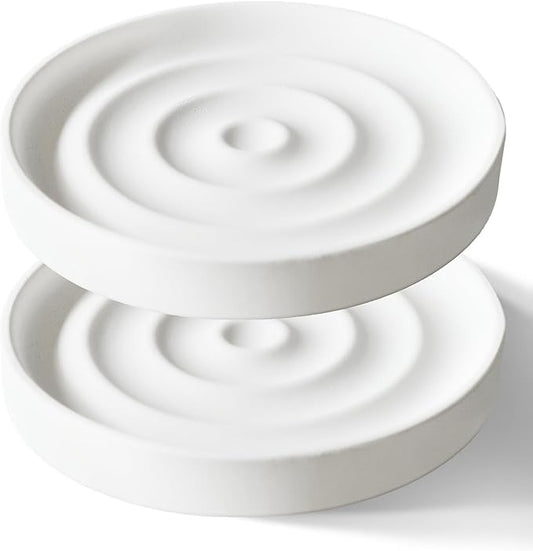 2 Pack Diatomite Soap Dish Holder, Quick Dry Stone Bar Holder, Water Absorbent Bath Dish Holder, Diatomaceous Earth Soap Tray for Hand Soap, Sponge Organizer, White