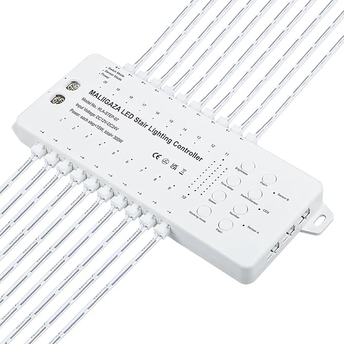 Motion Sensor LED Stair Light Kit, Multiple Working Mode Step Lights Including 3.28ft Cuttable COB LED Strips Indoor (16Stairs,3000K)