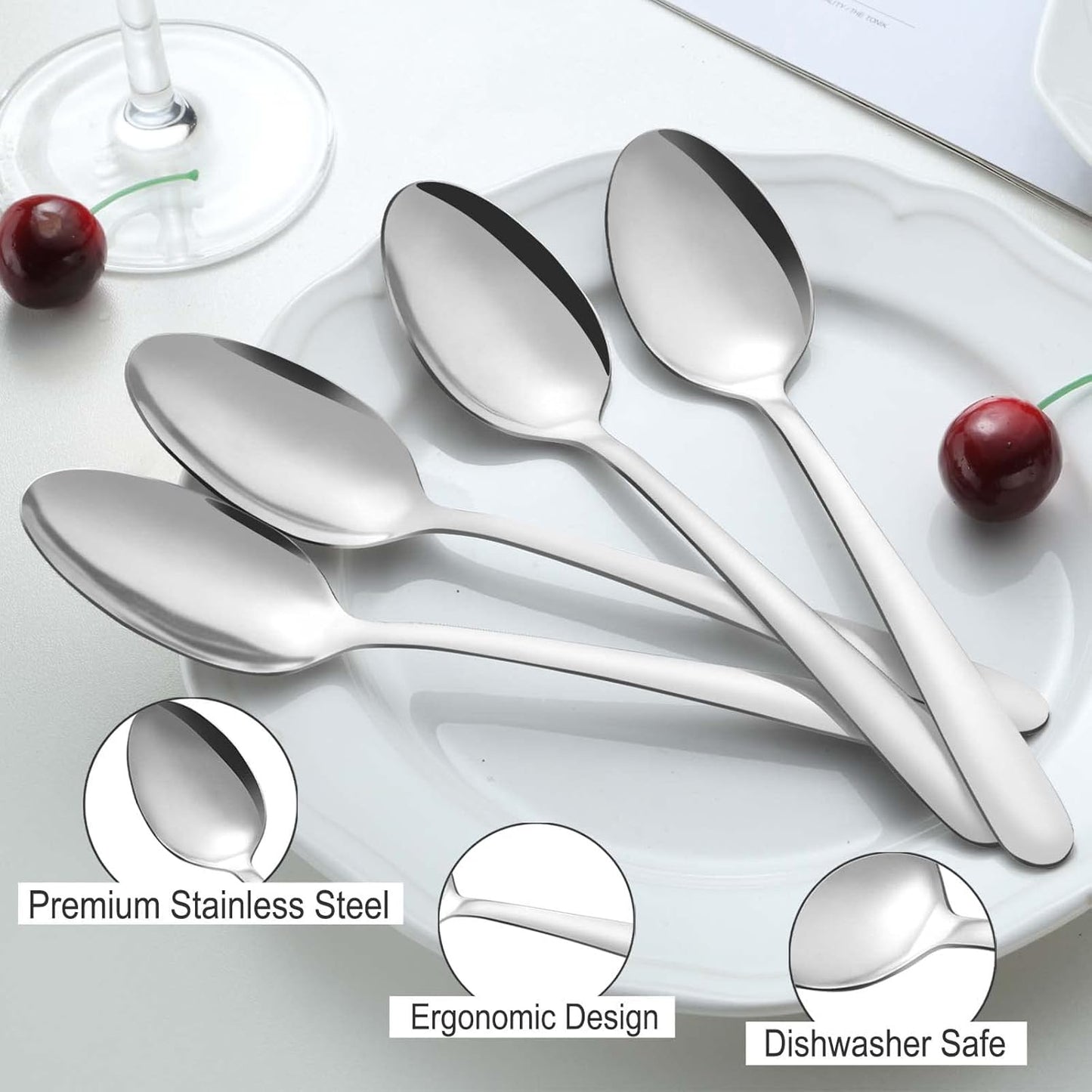 Pleafind 36-Pcs Dinner Spoons Set (7.4 inch), Spoons Silverware, Stainless Steel Spoon, Silver Spoons, Mirror Polished Tablespoon, Silverware Spoons for Home, Kitchen, Restaurant, Dishwasher Safe