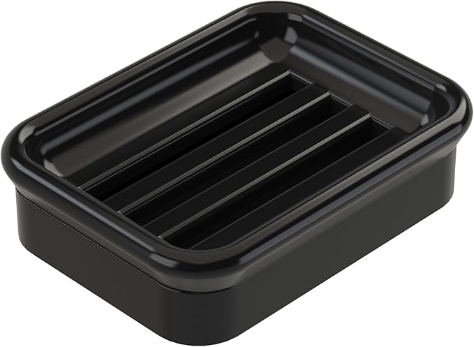 Composite Granite Soap Dish, Double Layer Strainer Soap Holder, Suitable for Kitchens, Bathrooms, and Bar Sinks, Durable Soap Holder for Shower, Best Place for Your Soap Bar (Black)