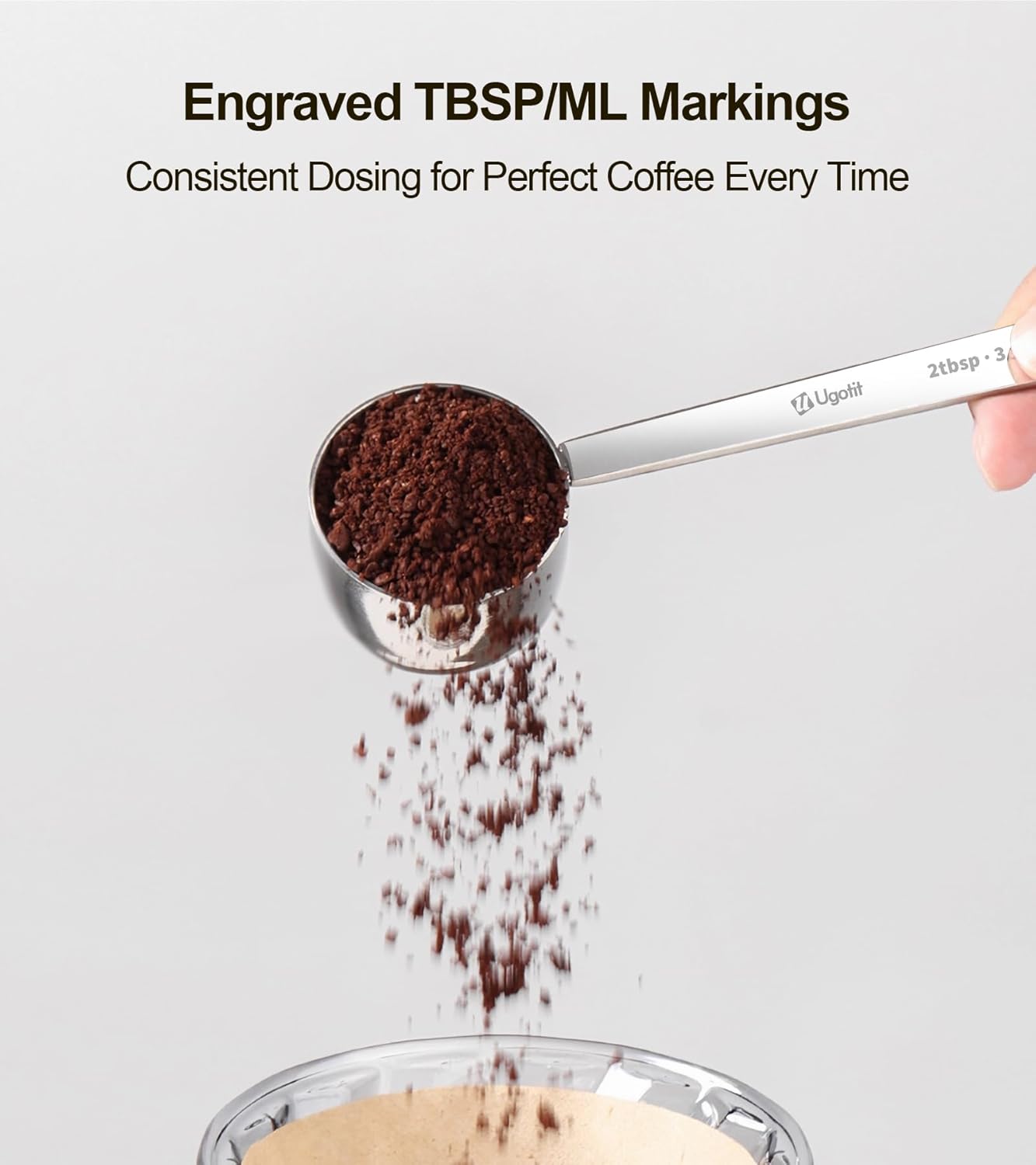 Coffee Scoop, 1 Tbsp Long Handled 304 Stainless Steel Measuring Spoon for Coffee, Tea & Baking, 15ml Precision Scoop, Dishwasher Safe