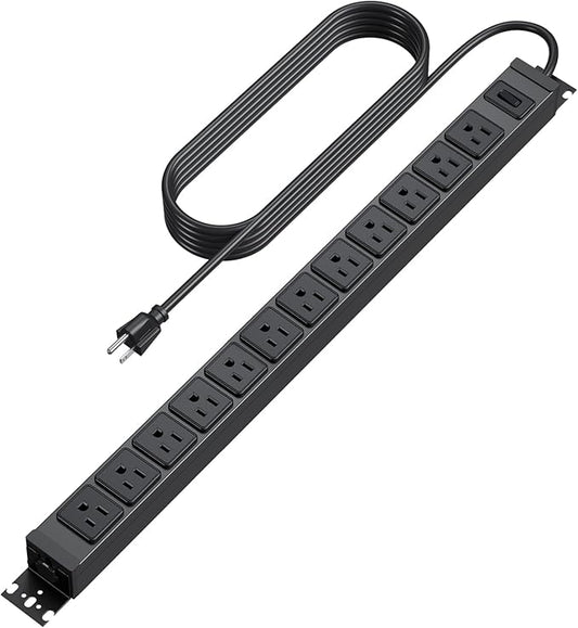 HHSOET 360° Rotating 12 Outlet Mountable Power Strip, Metal Gaming Table Mounted Outlet Strip, Heavy Duty Wall Mount Surge Protector with Switch, Works Great and Very Versatile, 3ft Power Cord.Black