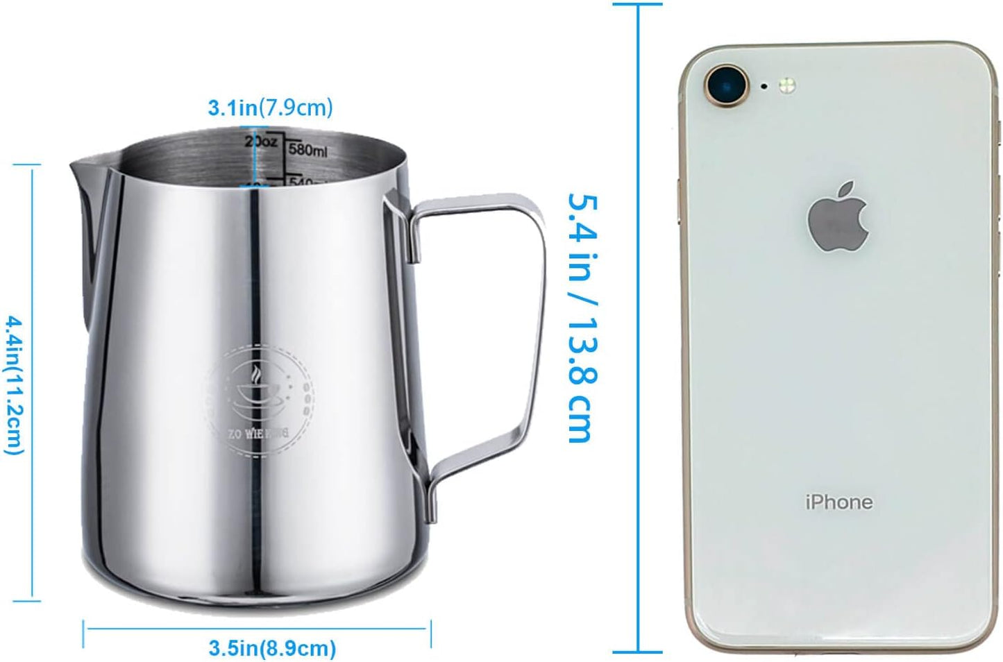Milk Frothing Pitcher 20oz,Espresso Steaming Pitchers 600ml,Espresso Machine Accessories,Milk Frother cup 20 Oz, Coffee Cappuccino Latte Art,Stainless Steel Jug Cup with Decorating Art Pen