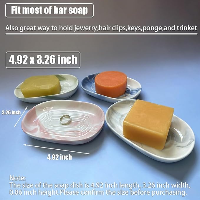 Soap Dish Ceramic, Decorative Ceramic Soap Holder with Unique Marble Textures, Bar Soap Holder for Shower, Bathroom, Kitchen, Tubs, Sink, Hotels, Counters (Gray Texture)