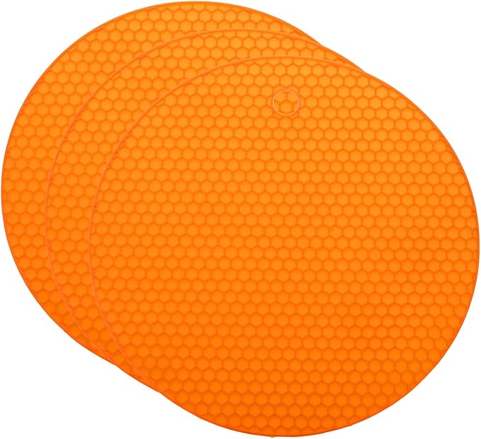 uxcell 3pcs Silicone Jar Opener Pads, 17.5cm/7" Texture Can Opener Multipurpose Round Bottle Lid Opener Non-Slip Coasters for Weak Hands Seniors Children, Orange