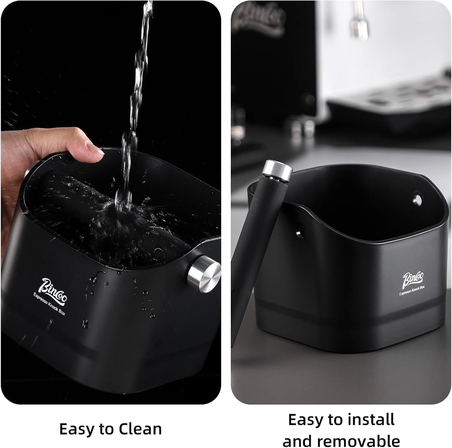 Bincoo Espresso Knock Box -1.2L(15 Cups) Knock Box, Barista Style Coffee Knock Box for Grounds with Removable Shock-Absorbent Knock Bar and Anti-Slip Base, Durable Espresso Accessories.Black