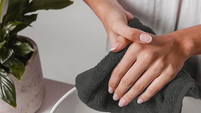 Avalon Towels Cotton Washcloths – (Pack of 24) Size 12x12 Inches, 100% Ring Spun Cotton, Soft & Absorbent Face Towels, Gym Towels, Hotel and Spa Quality, Reusable Fingertip Towels (Grey)