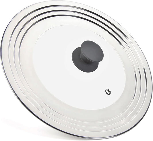 Universal Lid for Pots Pans and Skillets - One Lid Fits All 8.25-12 Inch Pots Frying Pans Skillets Woks, Replacement Pot Lid with Upgraded Heavy Duty Heat Resistant Silicone Handle, Gray